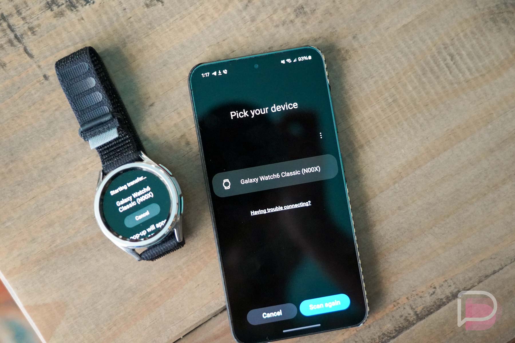 Starting transfer of Galaxy Watch to new phone