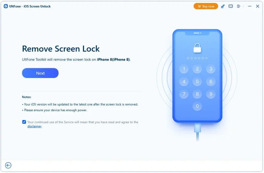Removing screen lock with UltFone