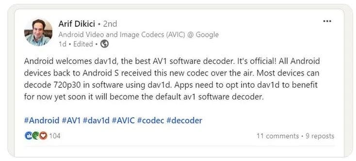 Android Improves Video Playback Experience with AV1 Video Codec 
